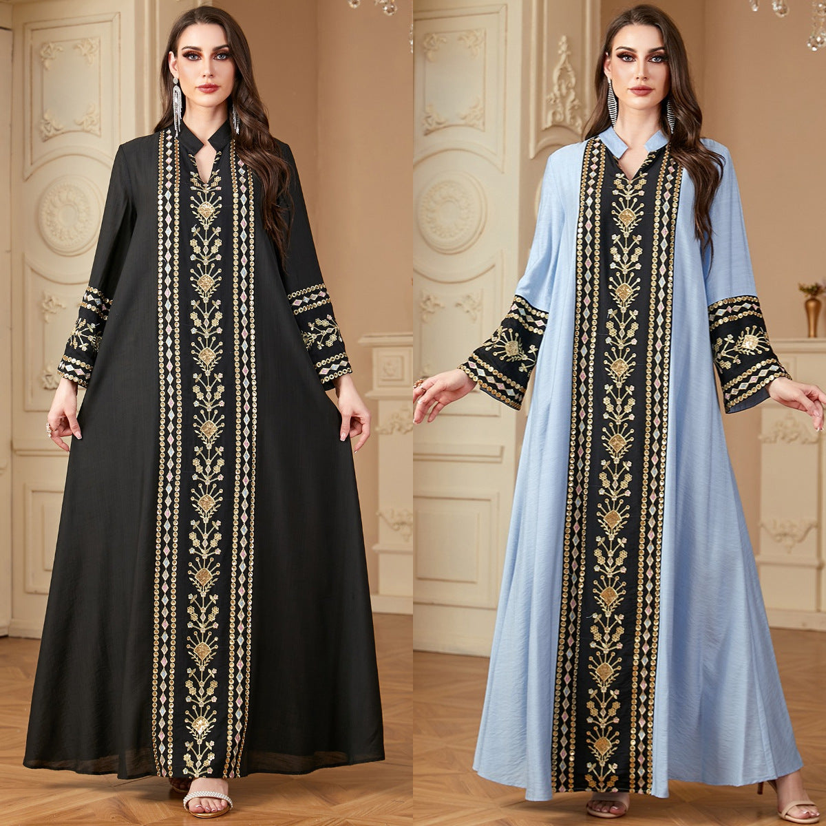 robe longue en patchwork brodé