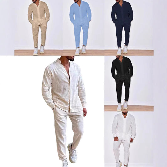 Ensemble deux pièces pour homme (pantalon et haut) en coton, style décontracté et fonctionnel, manches longues, pour l'automne (destiné à l'exportation).