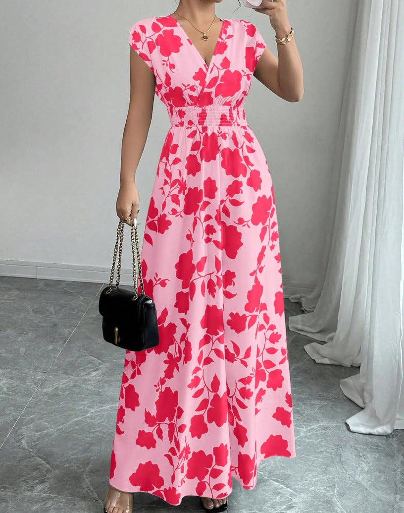 Robe trapèze à imprimé floral et col en V lacé
