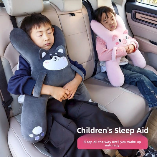 Oreiller de voiture pour enfants, aide au sommeil à l'arrière, soutien lombaire et appui-tête, anti-douleurs cervicales, oreiller de sommeil mignon à motifs de dessins animés