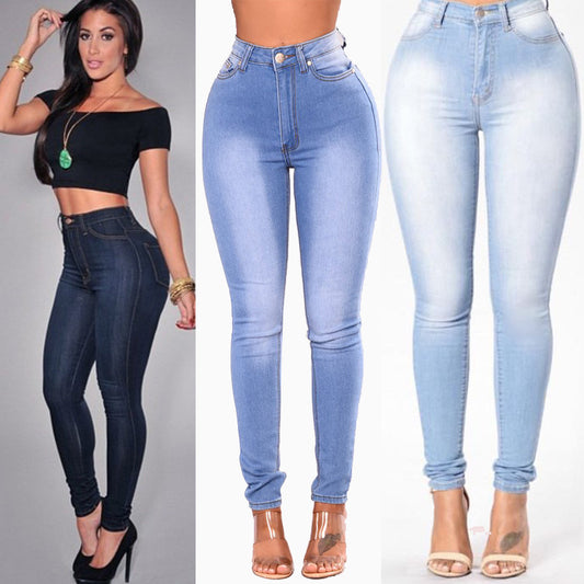 Pantalon en jean extensible pour femmes, taille haute et jambe slim