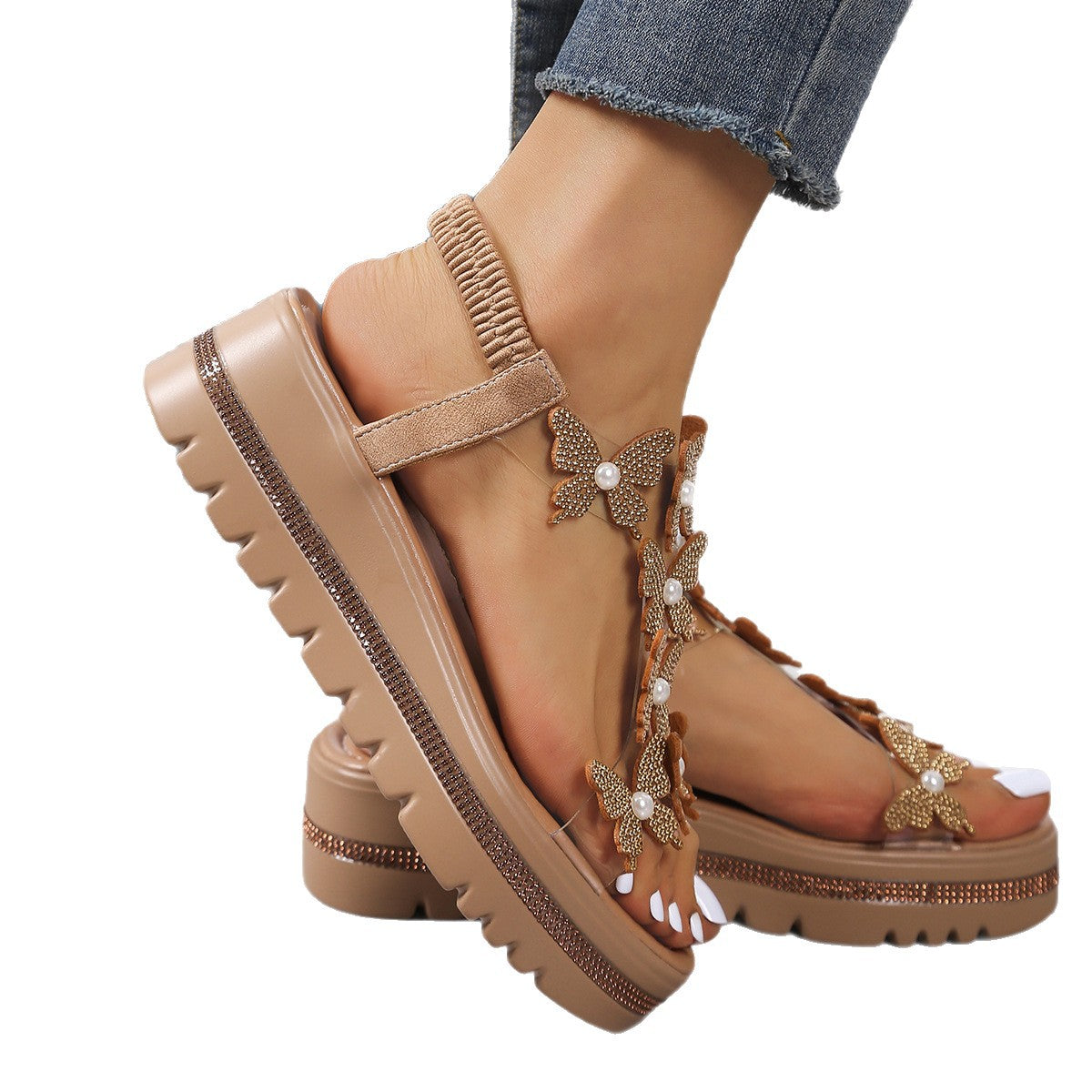 Sandales compensées à plateforme pour femmes avec accents en cristal
