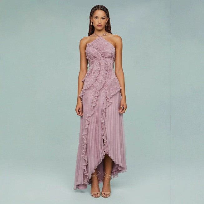 Robe d'été plissée à col licou et dos nu