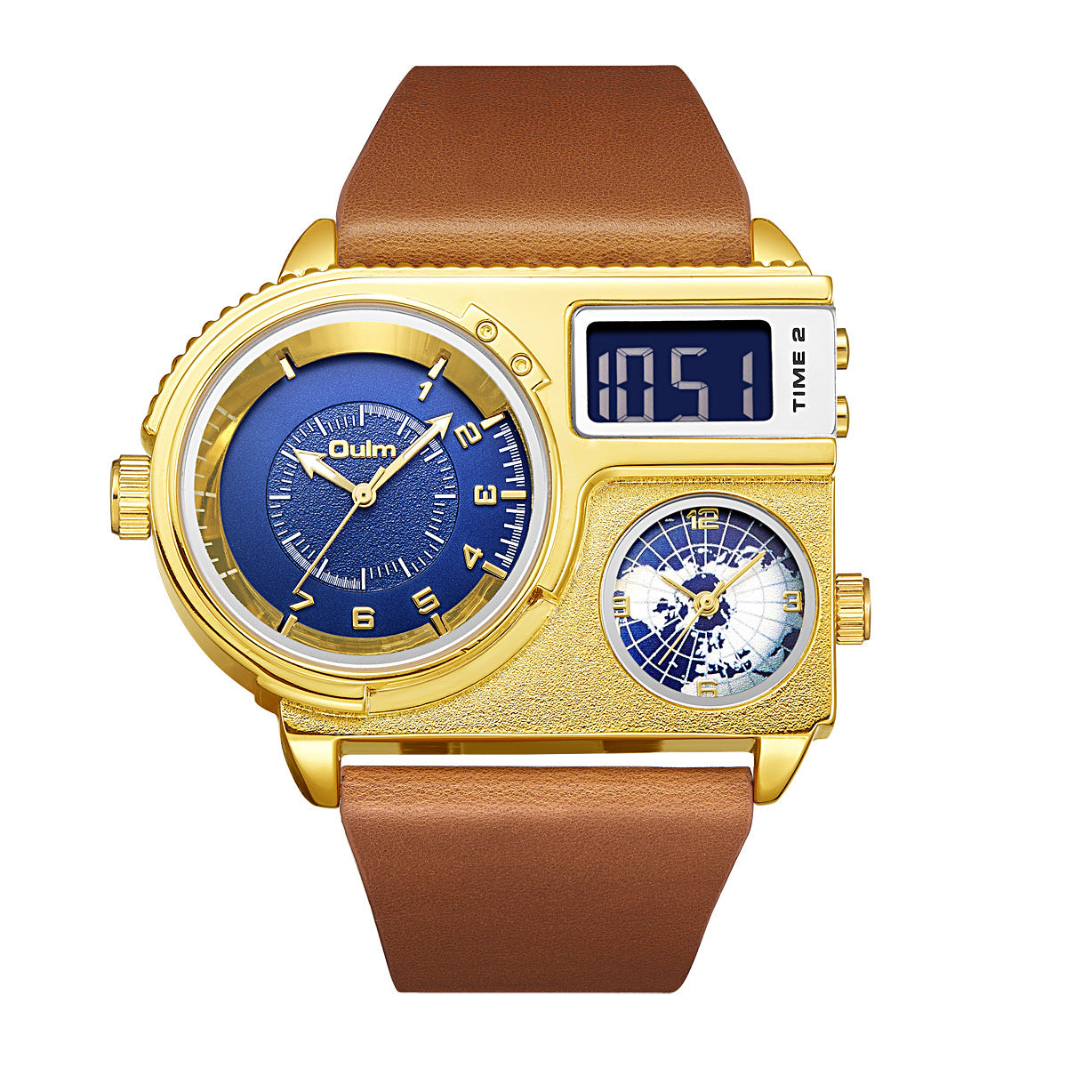 Montre quartz pour hommes à double affichage trois mouvements avec fonction lumineuse