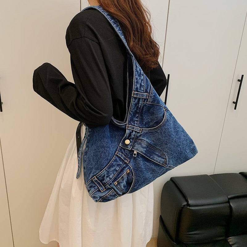 Sac cabas en toile denim avec bandoulière