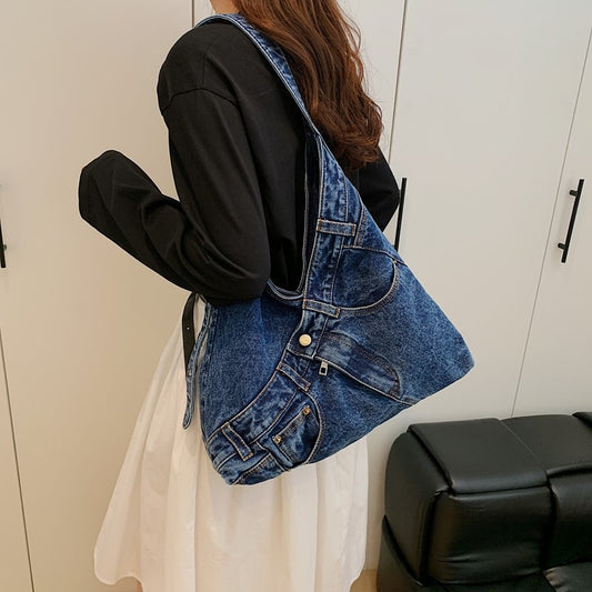 Sac cabas en toile denim avec bandoulière