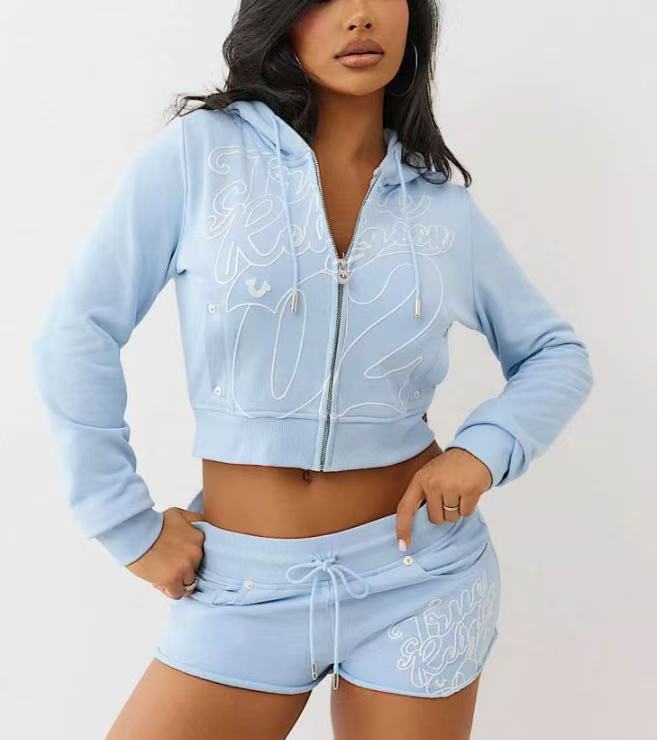 Ensemble pour femmes : cardigan imprimé à fermeture éclair et short