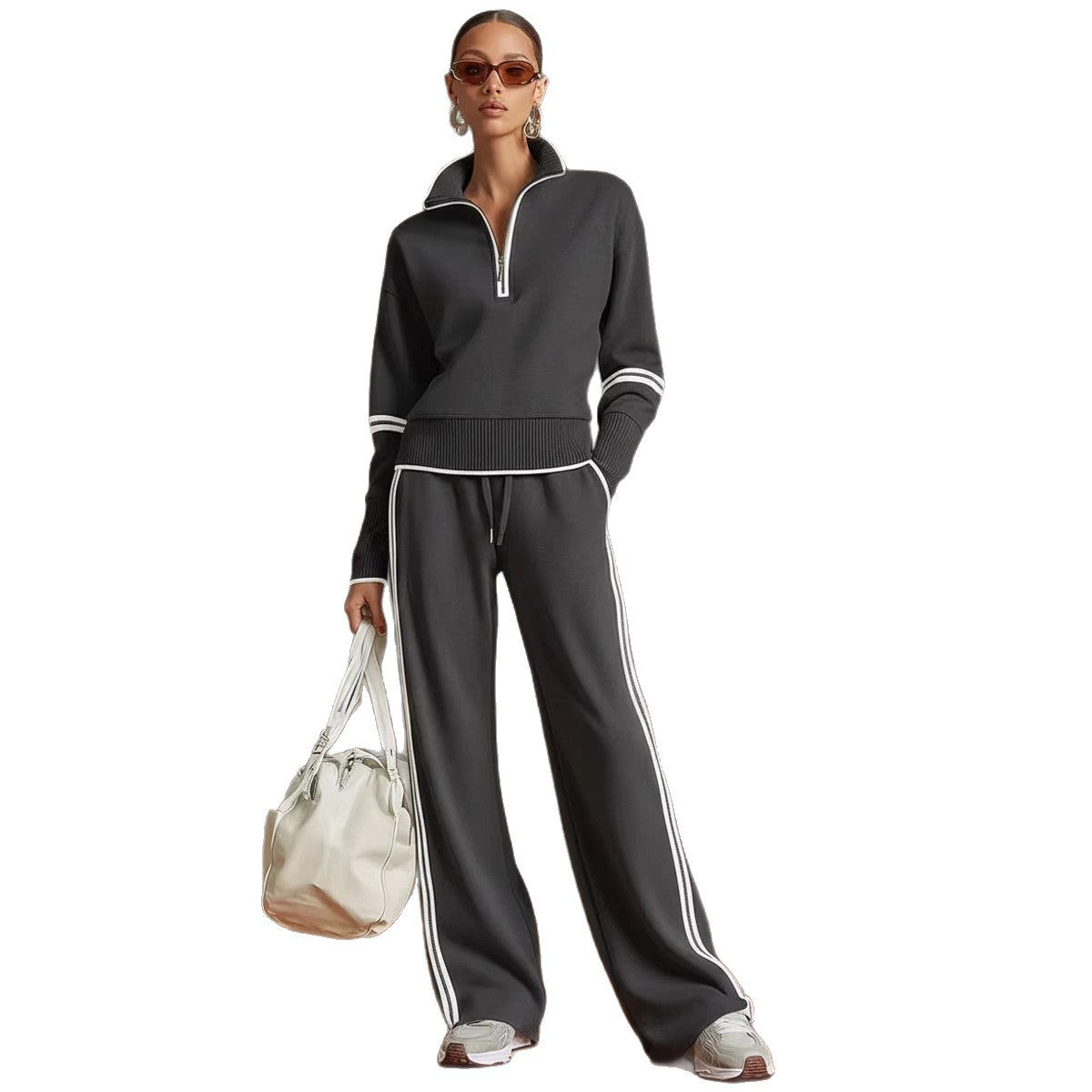 Ensemble de survêtement pour femmes à pantalon large avec cordon de tirage