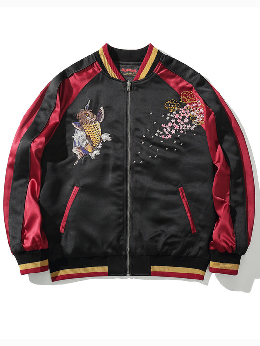 Veste à broderie de poissons Koi style chinois
