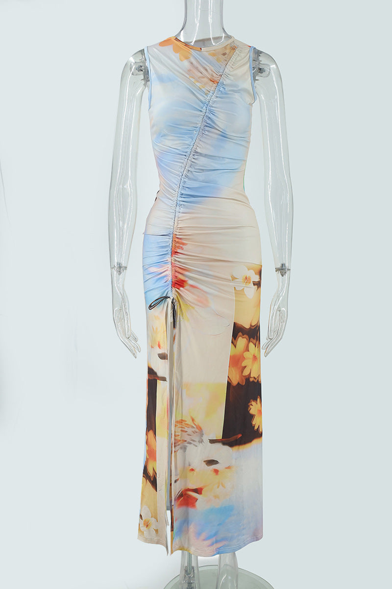 Robe moulante à imprimé dopamine d'été