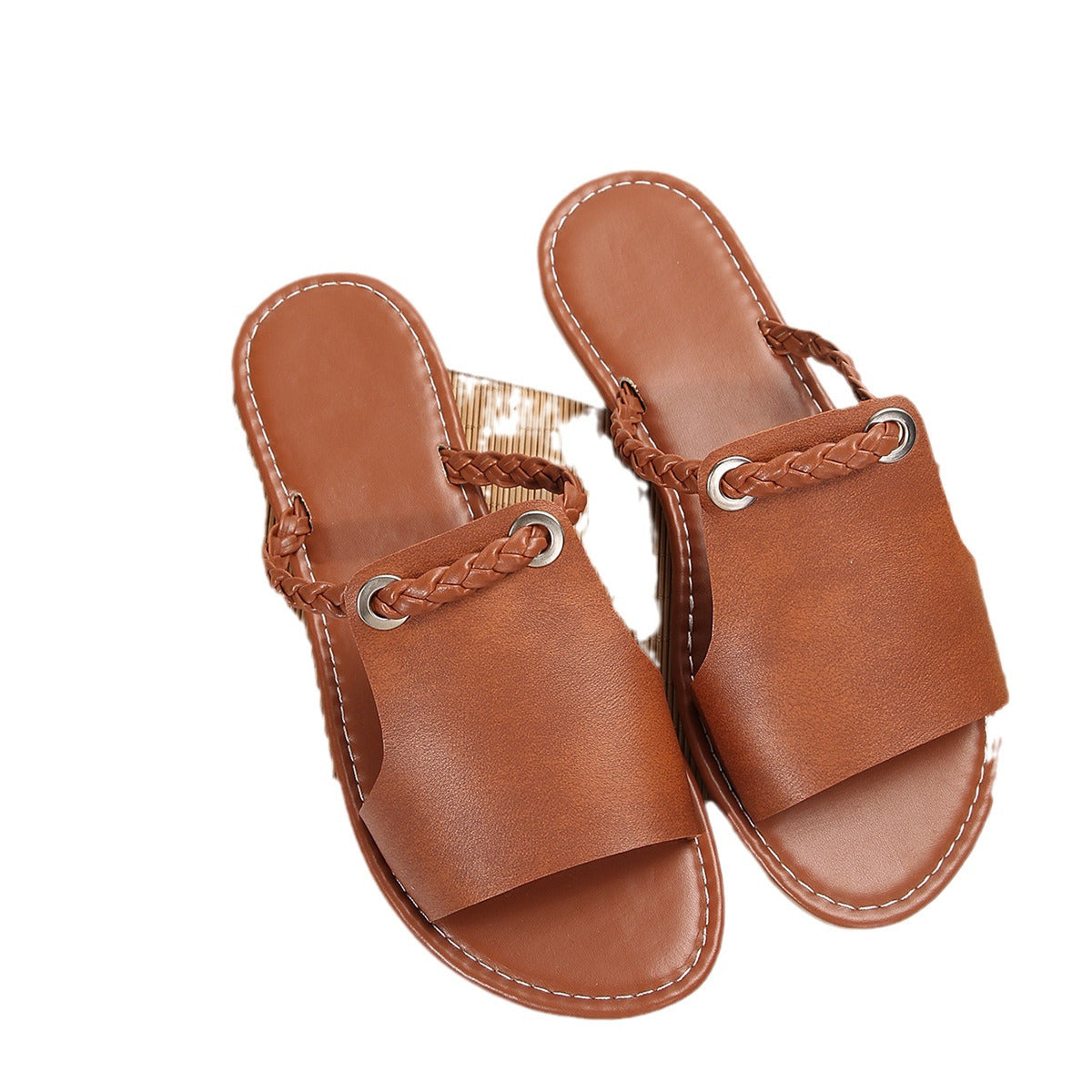 Sandales d'été simples pour femmes, tissées et de couleur unie