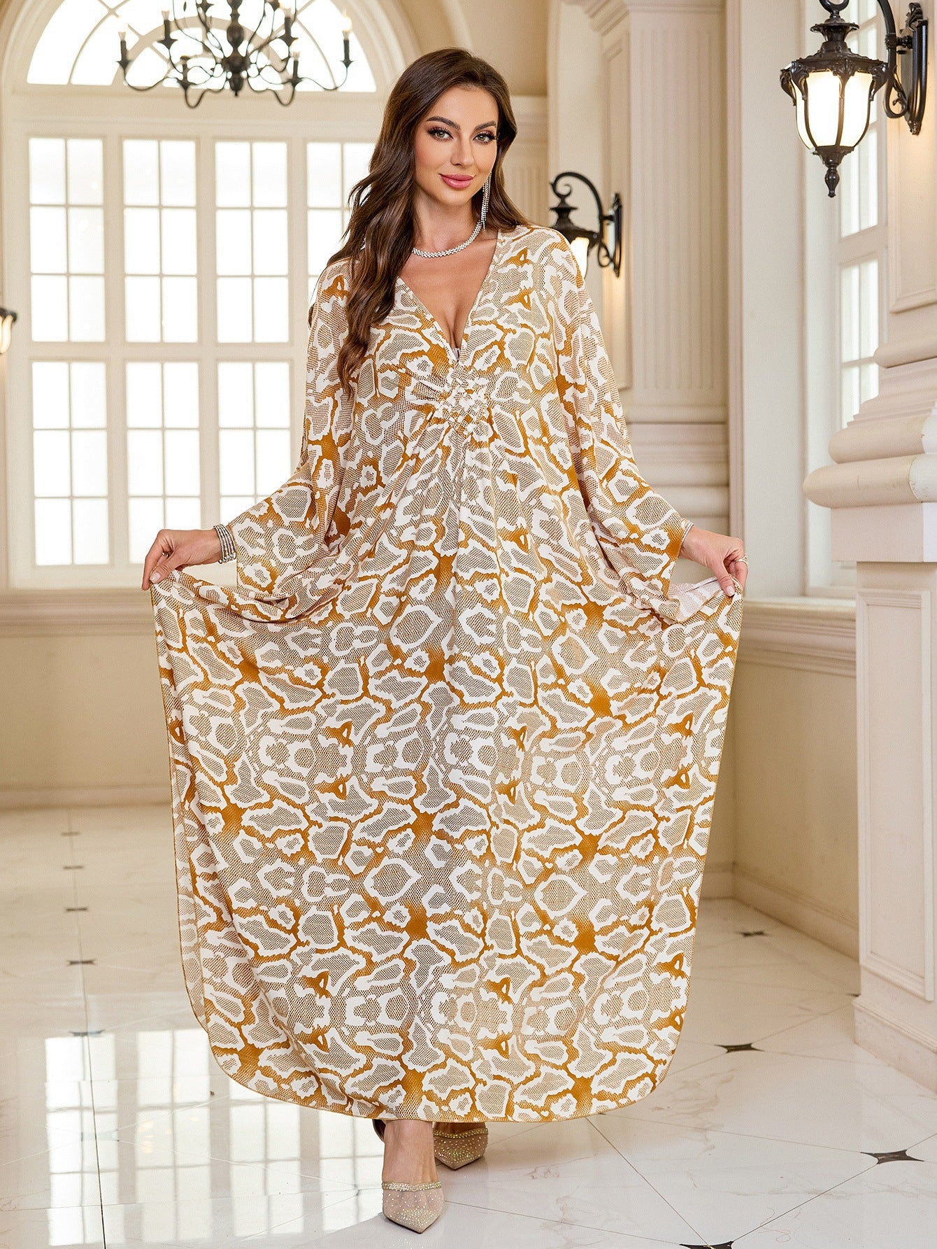 Robe longue de plage imprimée en coton pour femme, robe longue ample, paréo, vêtement de protection solaire