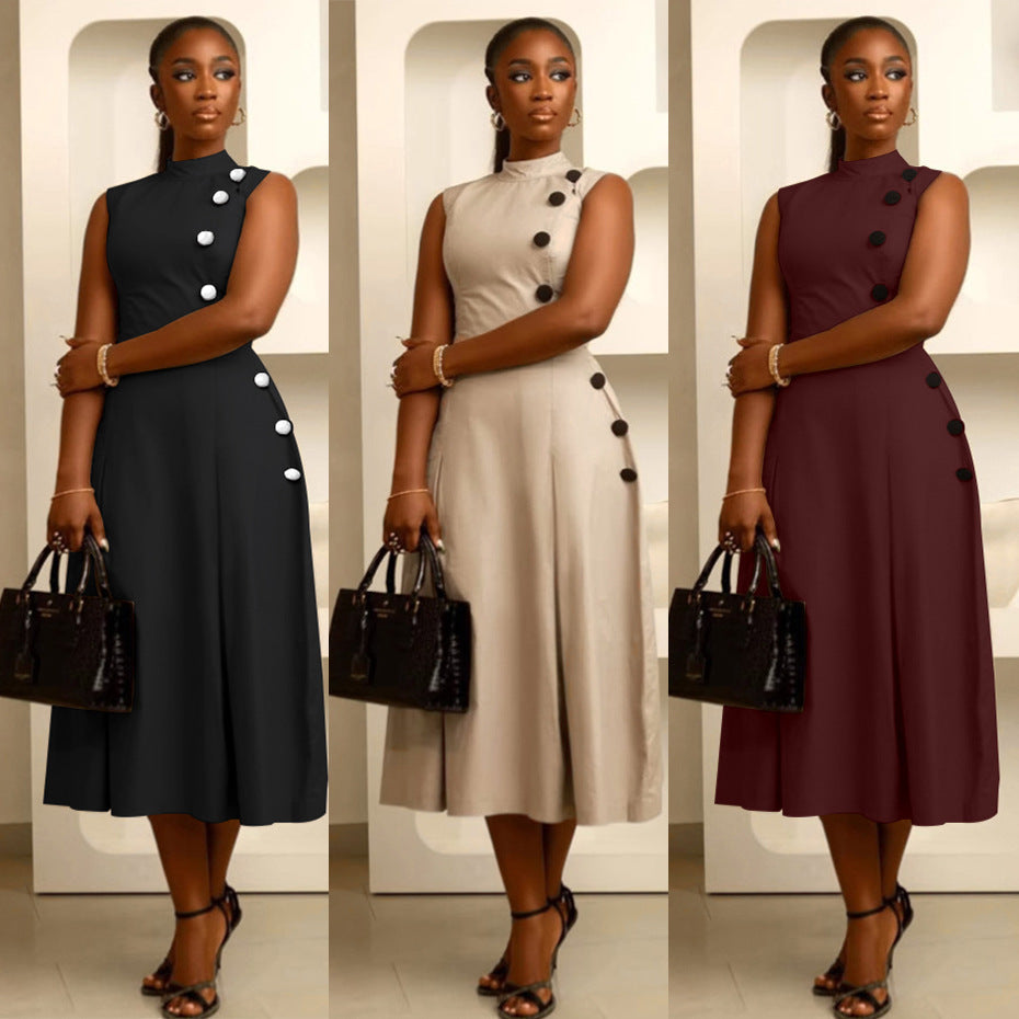 Robe sans manches élégante à taille cintrée
