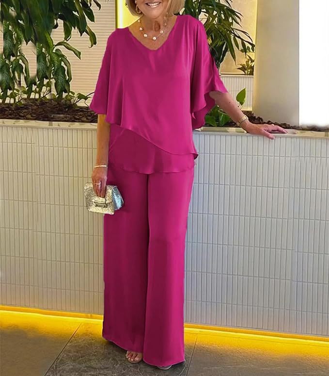 Ensemble décontracté grande taille à col en V, couleur unie, ourlet asymétrique