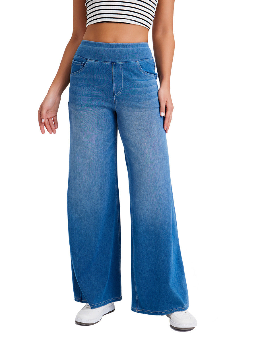 Pantalon en denim large à taille haute pour femme