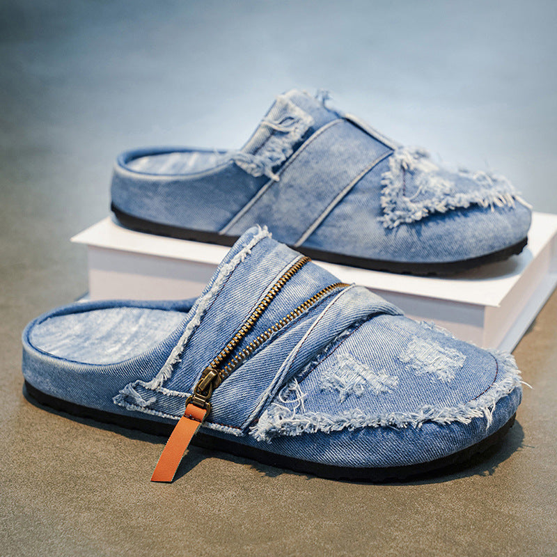 Sandales rétro en denim à bout fermé, chaussures tendance et élégantes pour hommes, collection été 2026.