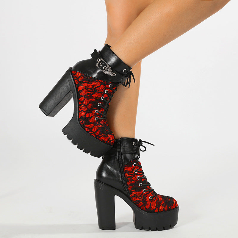 Bottines vintage à talons hauts en dentelle