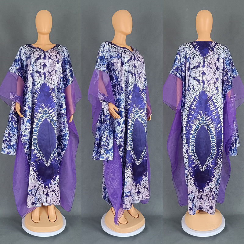 Habit :Robe longue en maille à imprimé ethnique africain avec foulard
