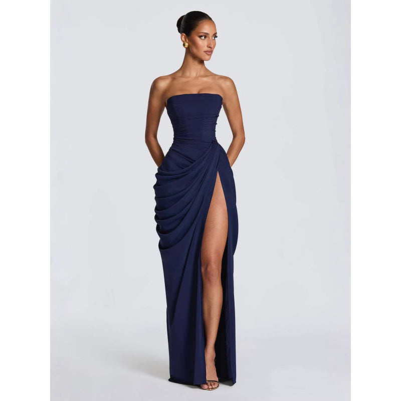 Robe bustier asymétrique plissée
