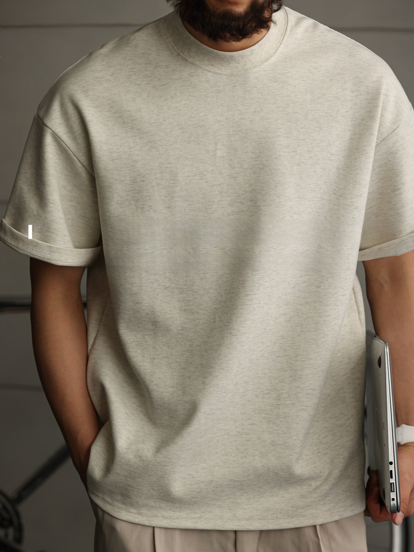 T-shirt en mélange de coton lourd avec col mi-haut