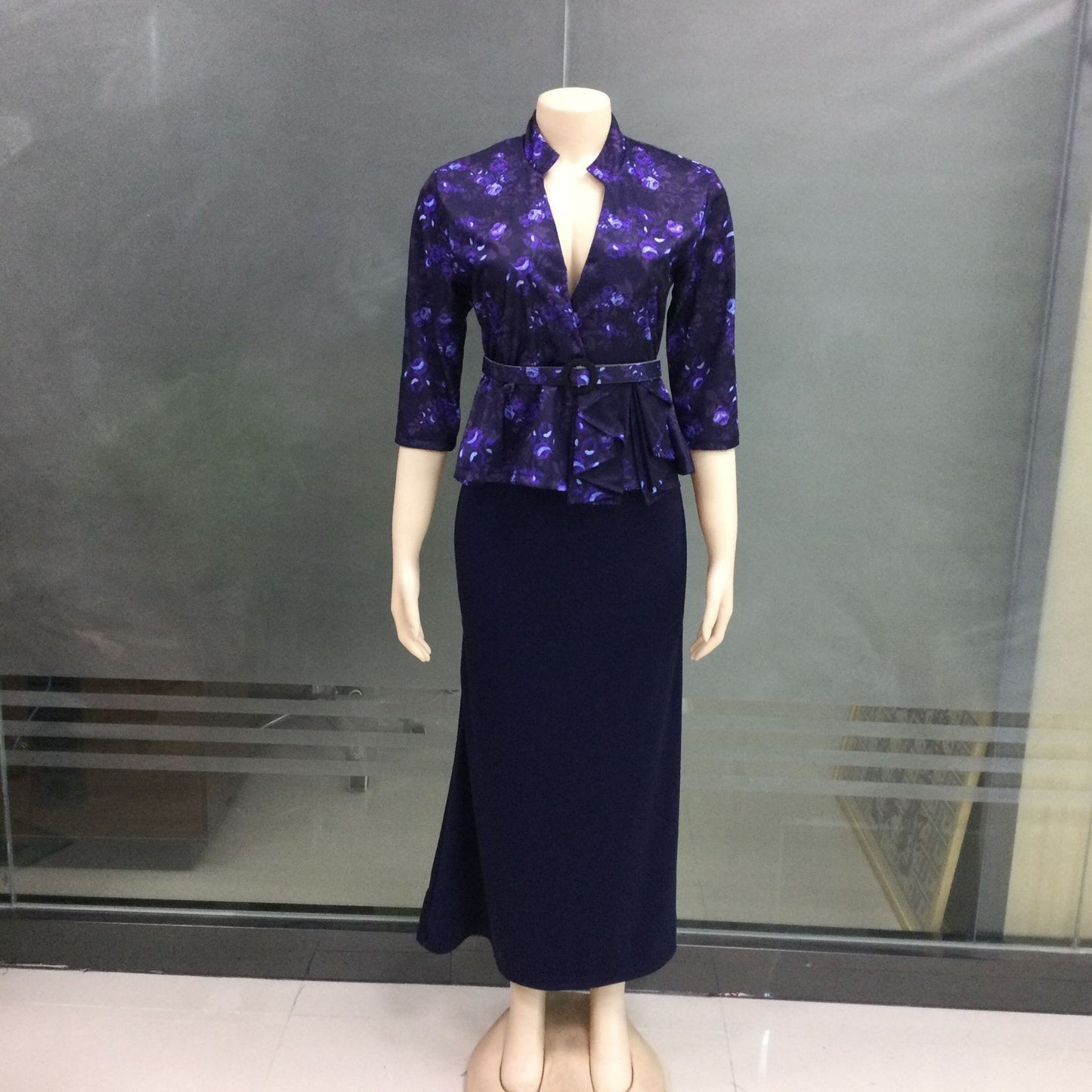 Habit :Robe sirène imprimée élégante à manches sept manches