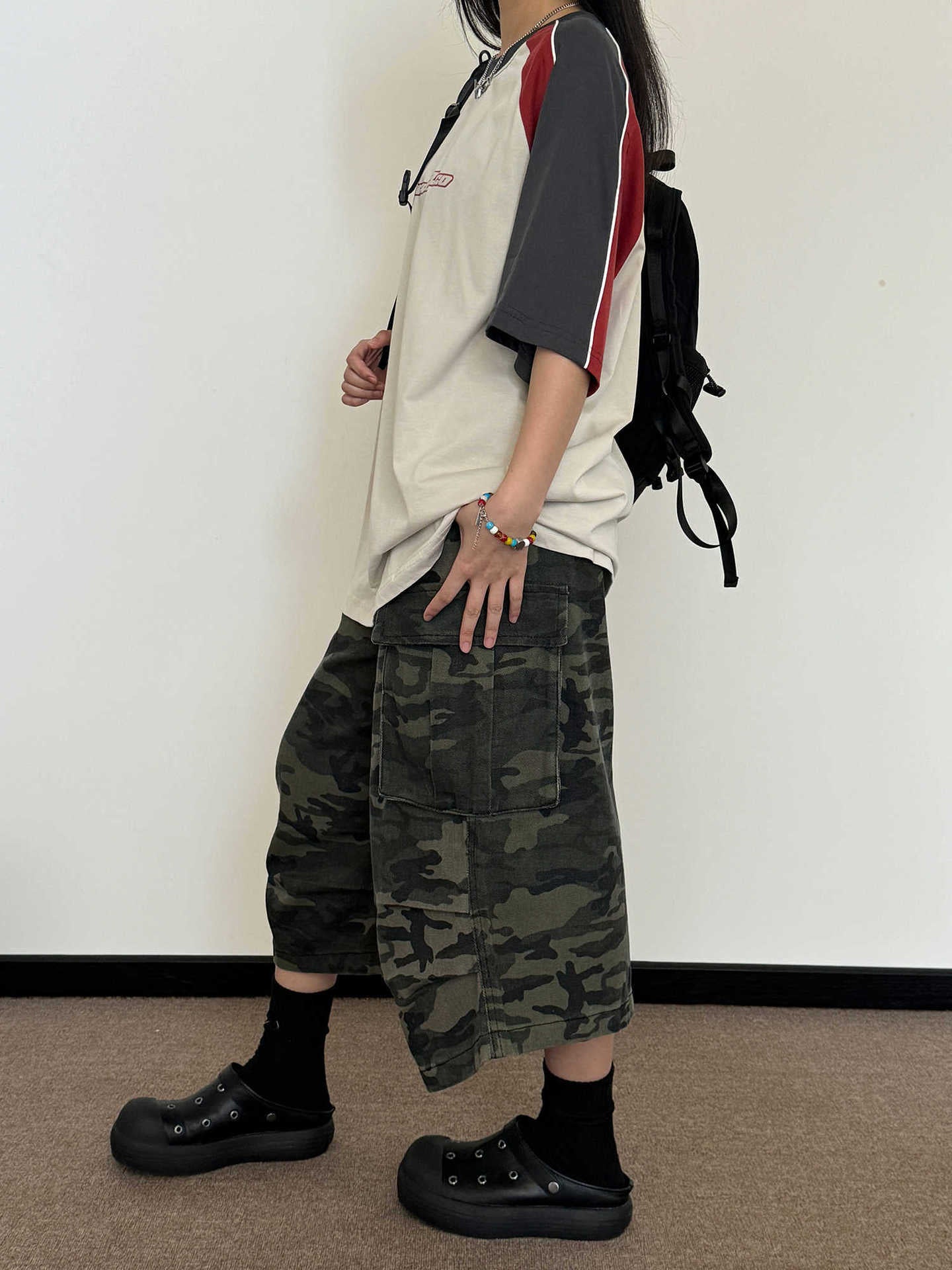 Pantalon court ample camouflage rétro américain
