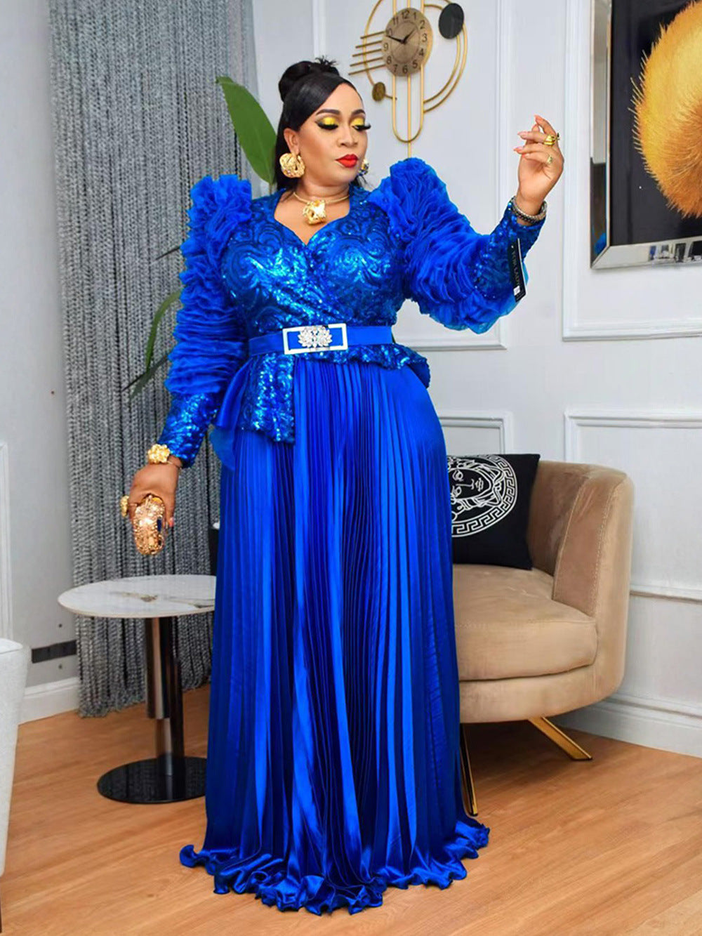 Habit :Robe de soirée taille haute à strass et paillettes