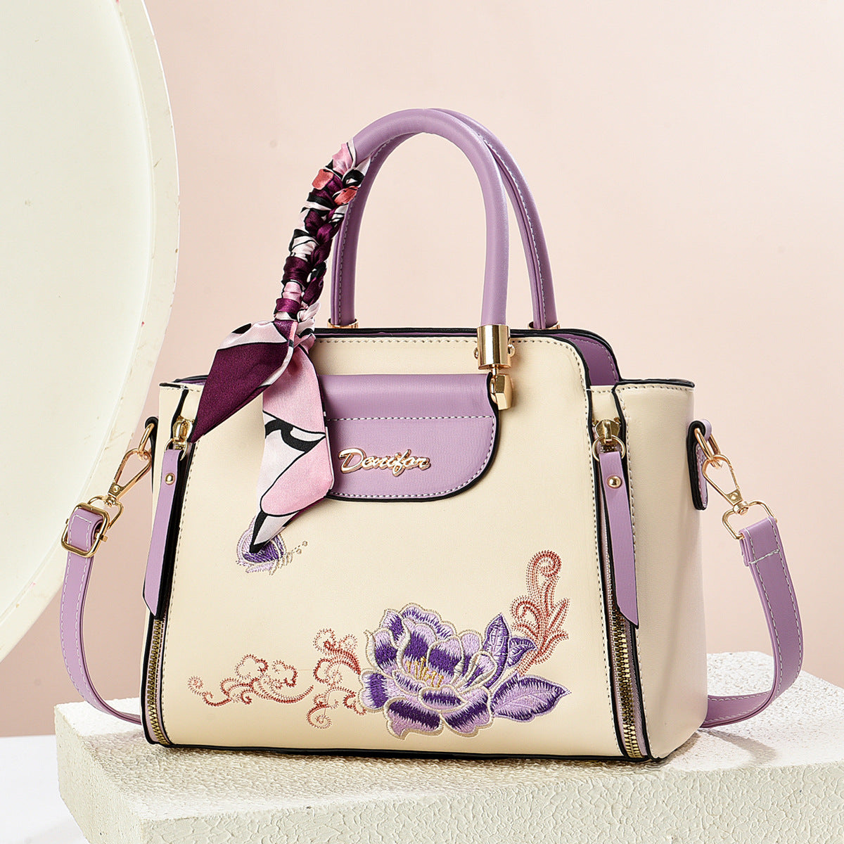 Sac à main en PU brodé avec bandoulière réglable