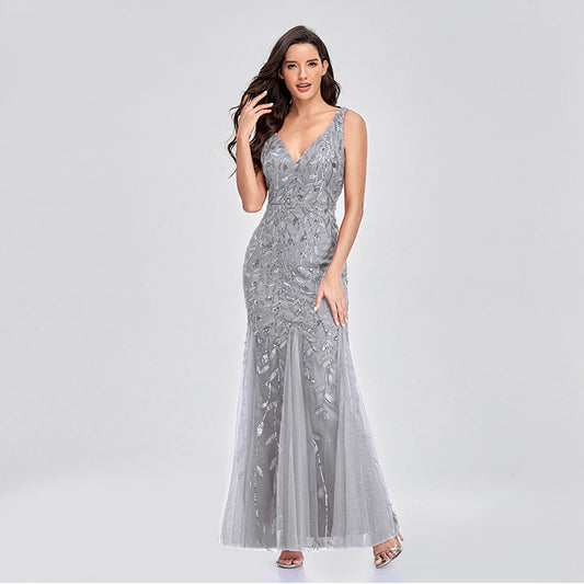 Robe de soirée sirène à sequins brodés