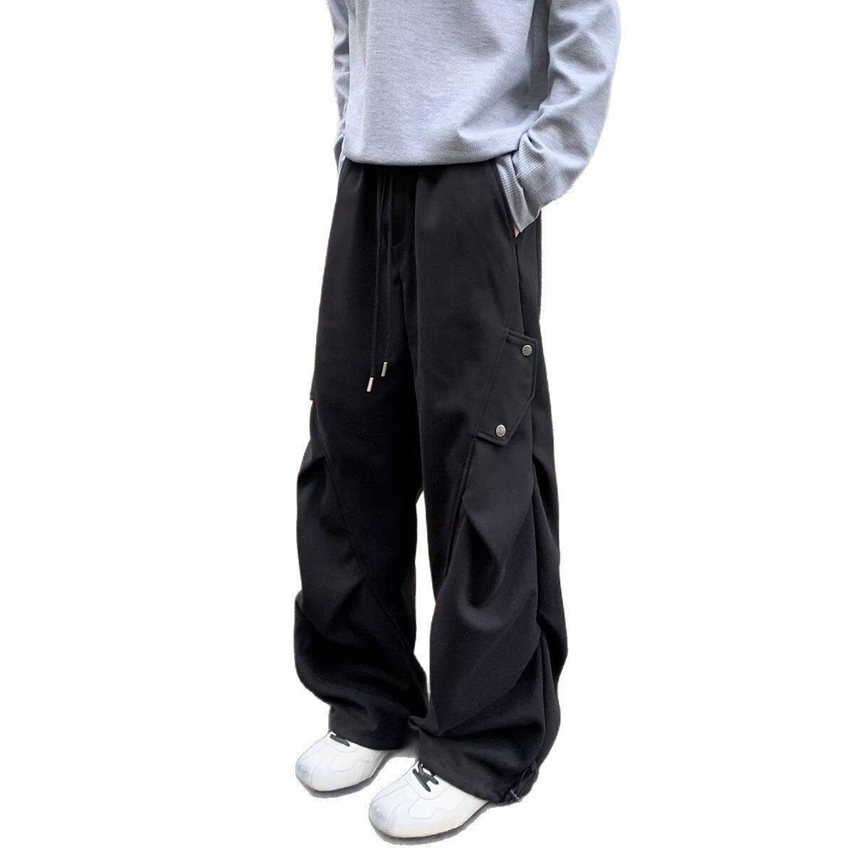 Pantalon décontracté à jambes larges plissé pour homme