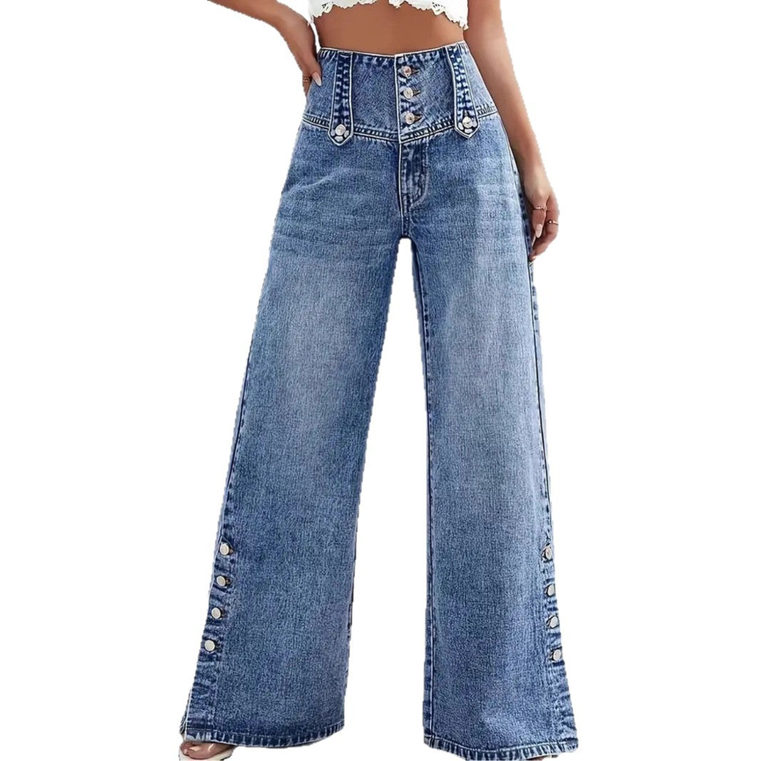 Pantalon en jean à jambe large avec bordure florale