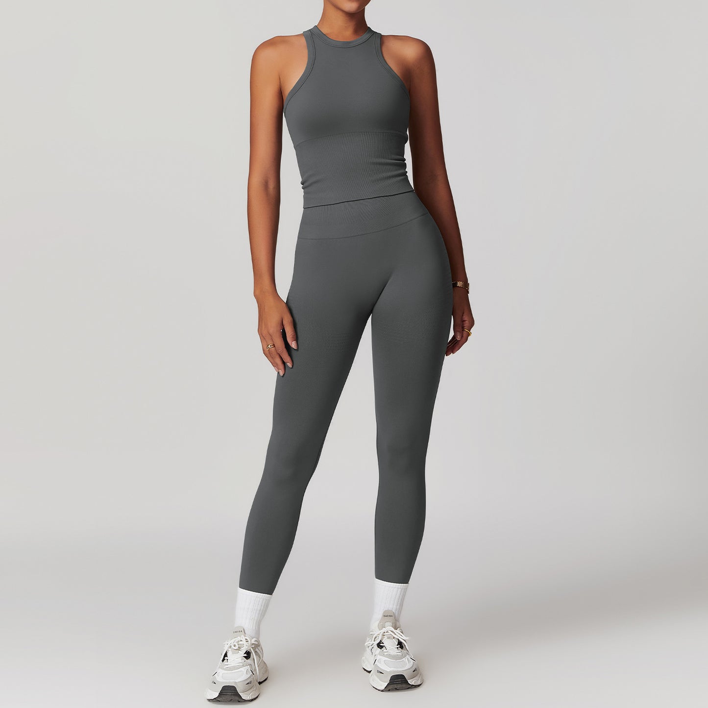 Ensemble de yoga dos nageur sans coutures avec taille côtelée