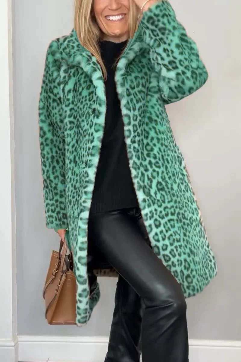 Manteau mi-long en peluche à imprimé léopard style western tendance automne/hiver