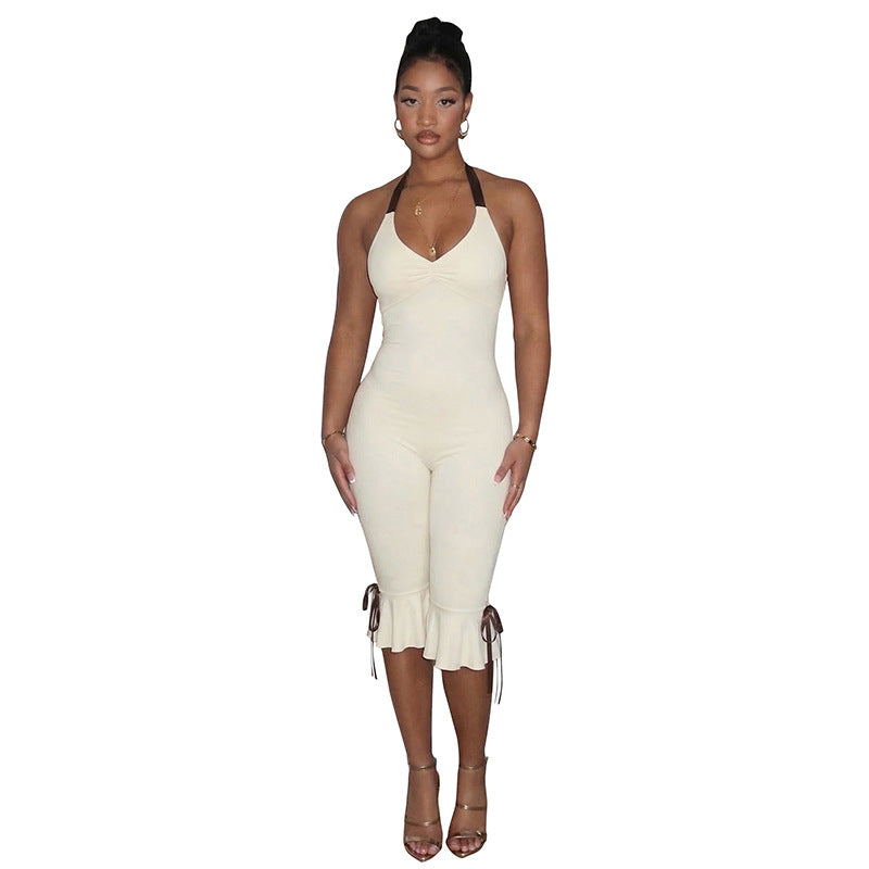 Combinaison longue dos nu à nouer col halter sans manches