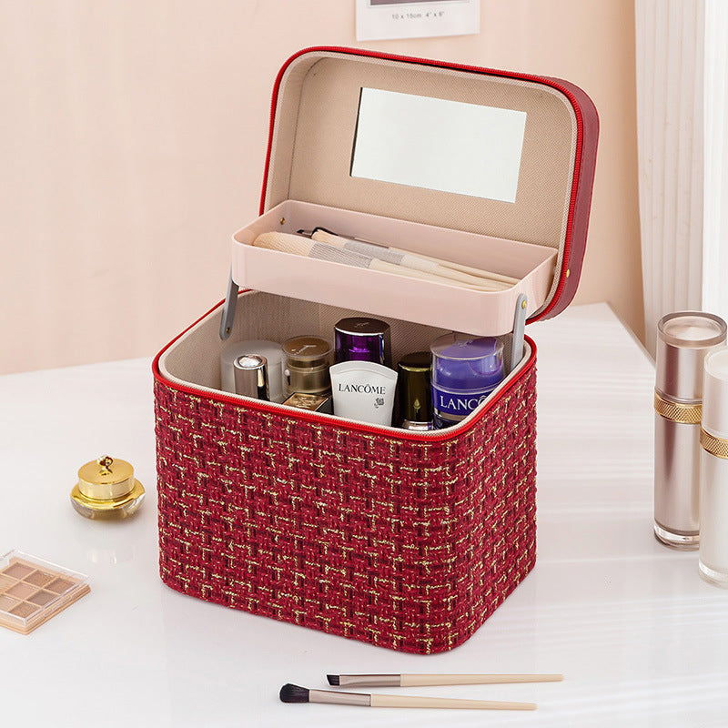 Étui de rangement cosmétique portable à double couche