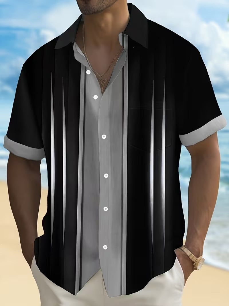 Chemise d'été imprimée européenne et américaine à manches courtes pour homme, coupe ample, grande taille, col à revers.