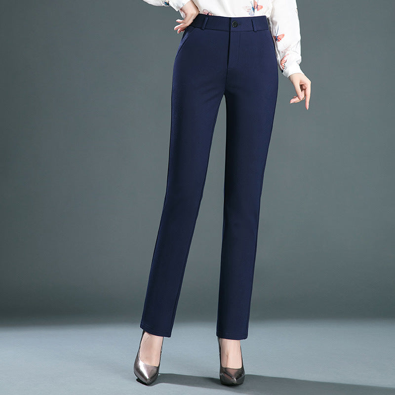 Pantalon décontracté droit taille haute élastique
