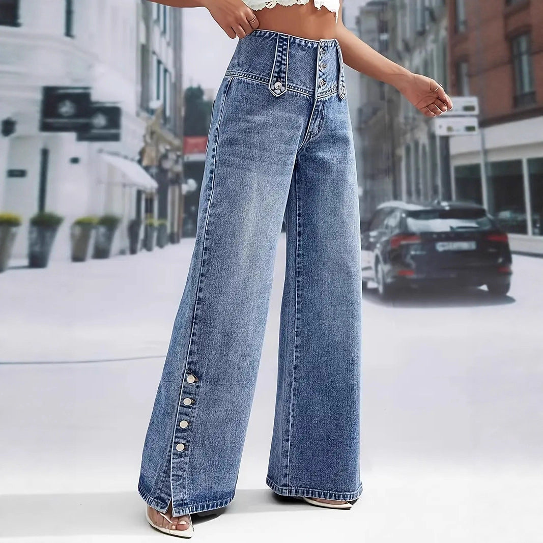 Pantalon en jean à jambe large avec bordure florale