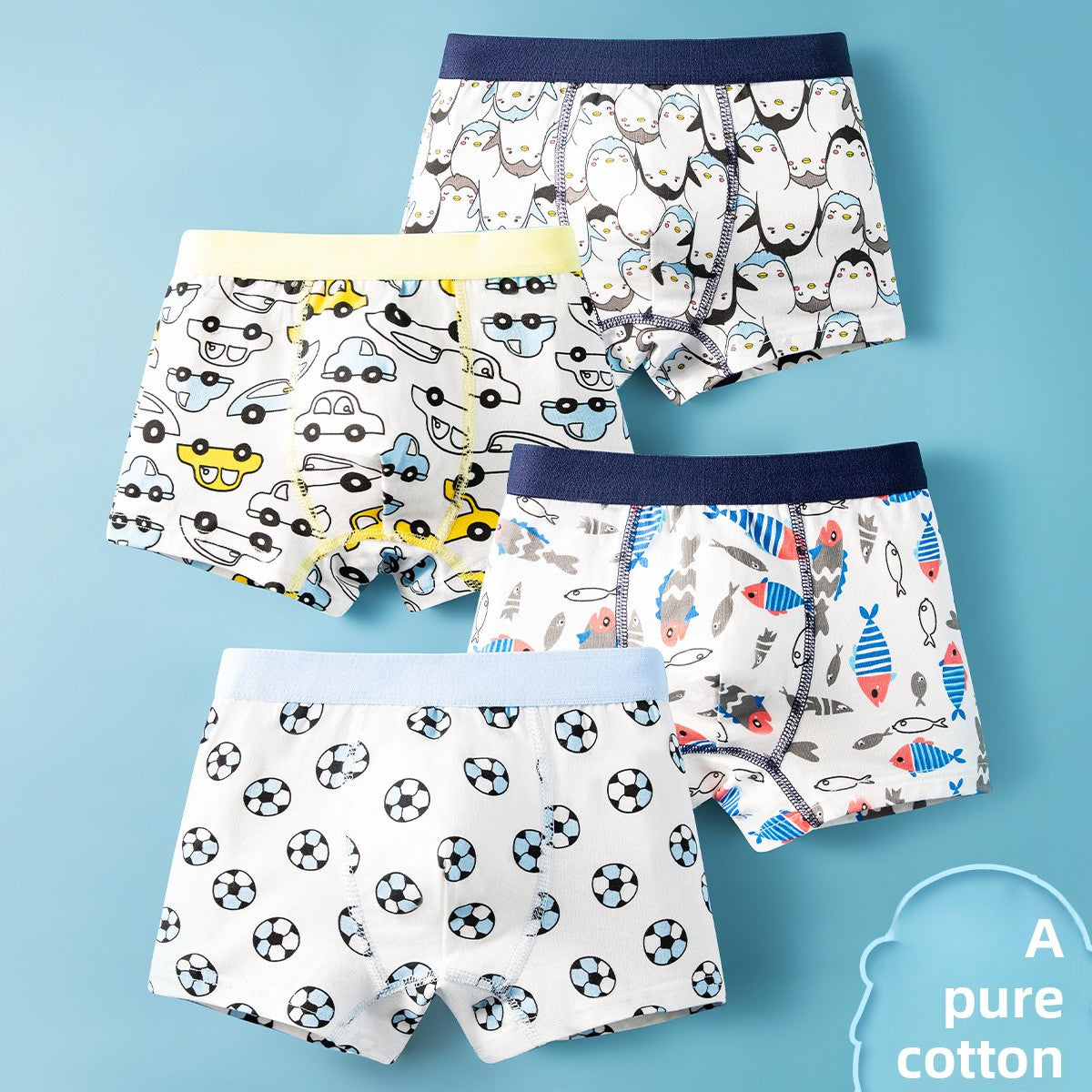 Boxers en coton pour garçons, sous-vêtements sans coutures