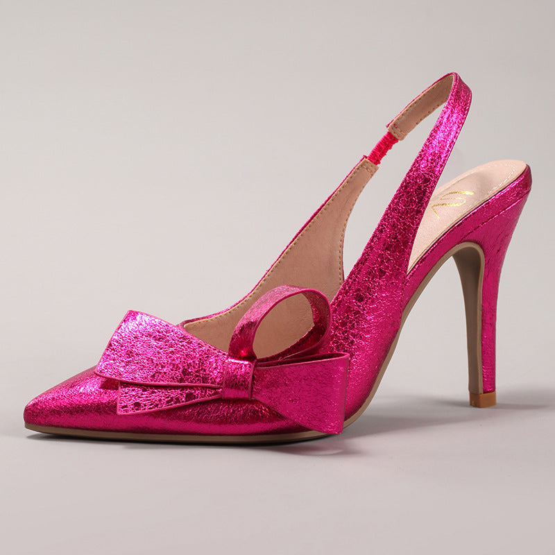 Chaussures :Sandales à talon haut avec nœud, bout pointu et bride à la cheville
