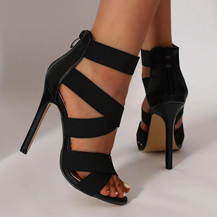Sandales à talons hauts couleur unie avec bout en bouche de poisson