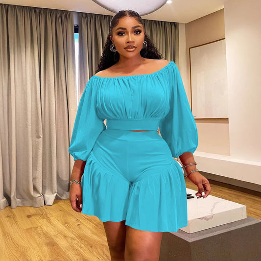 Ensemble pour femmes grande taille à épaules dénudées plissé