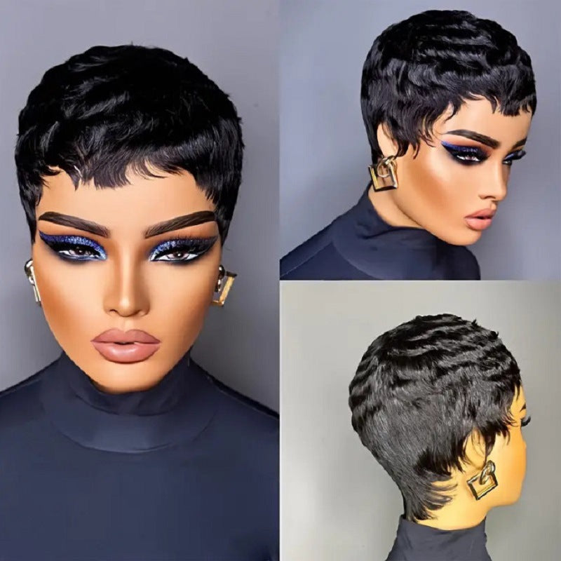 Perruque africaine femme cheveux courts noirs