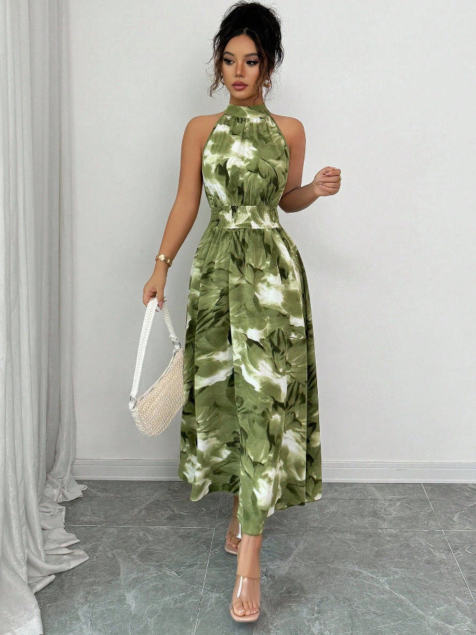 Robe trapèze à col montant et imprimé floral