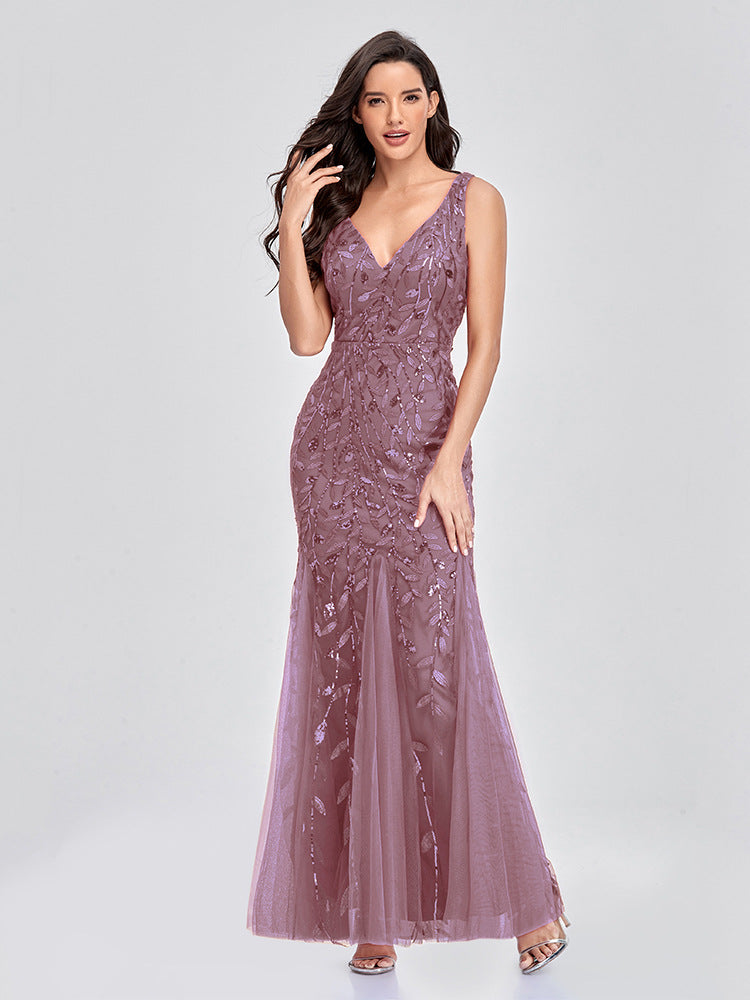 Robe de soirée sirène à sequins brodés