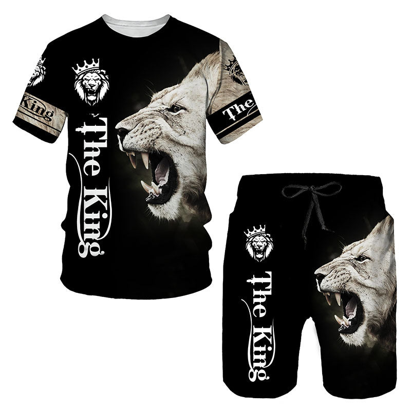 Ensemble de vêtements de sport pour hommes avec imprimé lion 3D