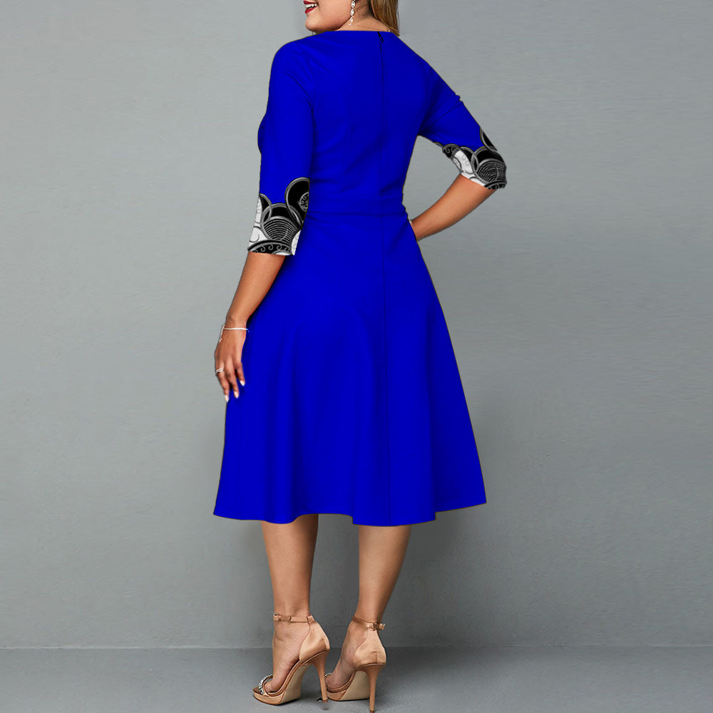 Robe longue à manches longues et longueur mi-longue pour femme, grandes tailles, imprimé floral