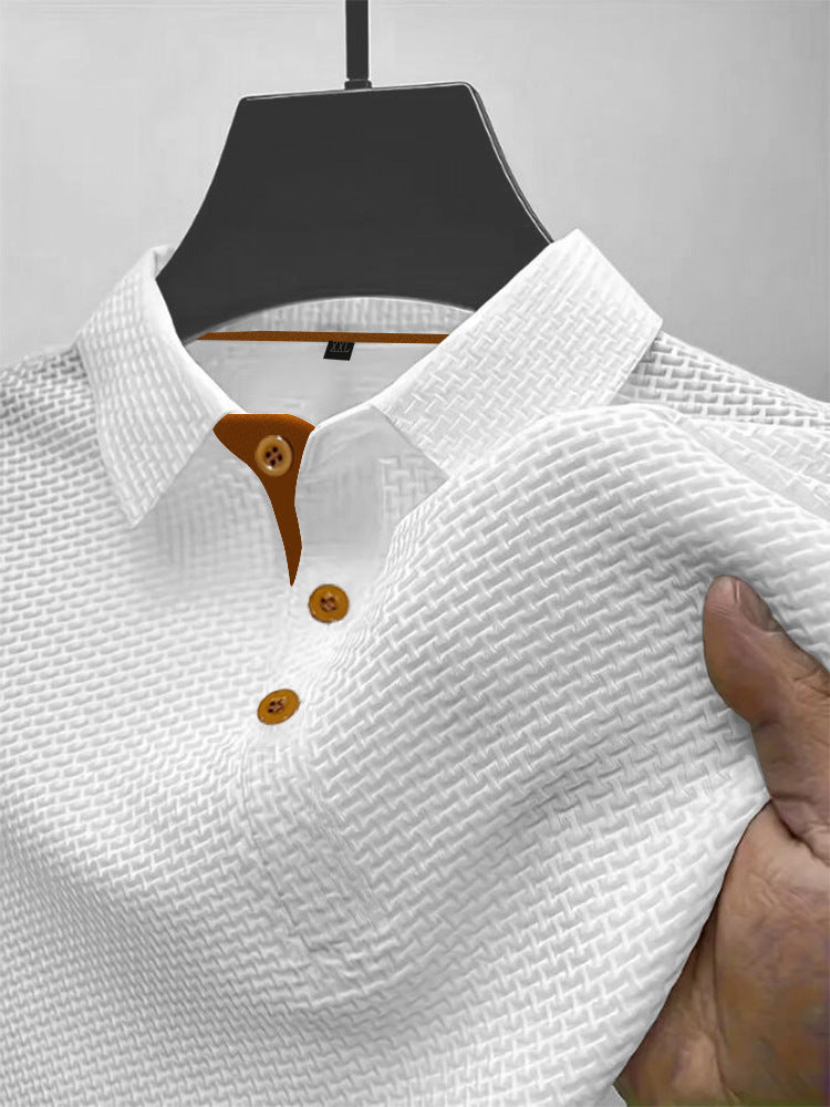 T-shirt à manches courtes en soie glacée pour homme, col rond, couleur unie d'été