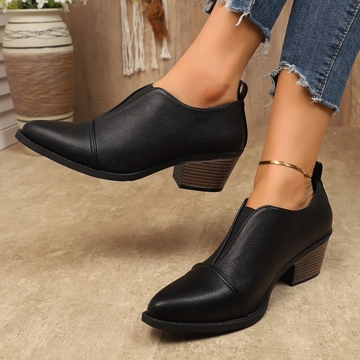 Chaussures pour femmes à élastique Chelsea, talon épais, bout pointu