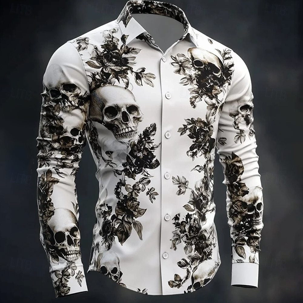Chemise décontractée imprimée gothique, coupe ample, manches courtes